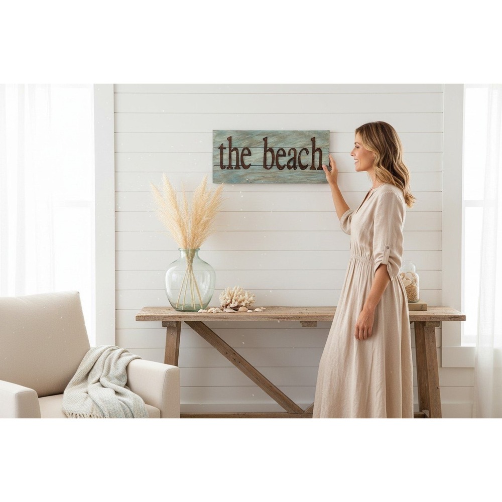 Sixtrees Ltd Wooden Wall Sign Unisex OS Blue NWOT Distressed Beach Decor